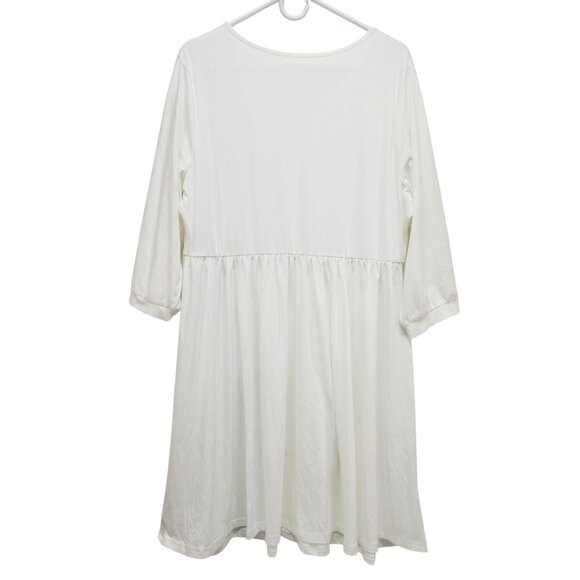 White Button-Down Midi Dress V-Neckline Three-Quarter Sleeves 2XL Womens - Picture 2 of 9